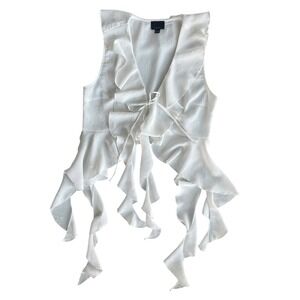 Lumiere Women L White Ruffle Tie Bow Sleeveless Blouse Vest Boho Whimsical Fairy